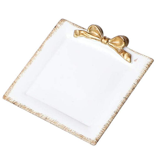 Teensery Square Jewelry Holder Dry Fruit Snack Cake Dessert Jewelry Display Dish Trinket Tray Desktop Organizer Home Decorative (White)