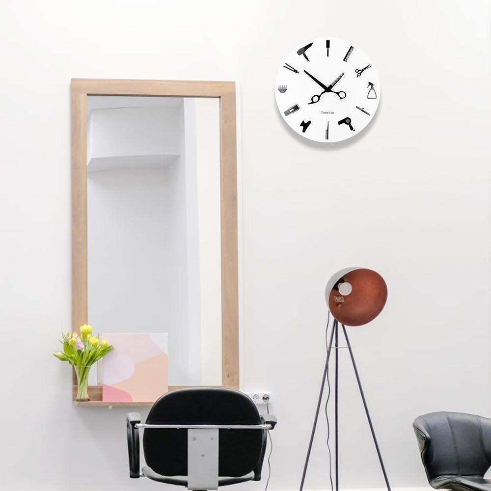 Timelike Barber Equiment Tools Wall Clock Modern Design Barber Shop Business Sign Wall Watch Beauty Hair Salon Clock Hairdresser Gift