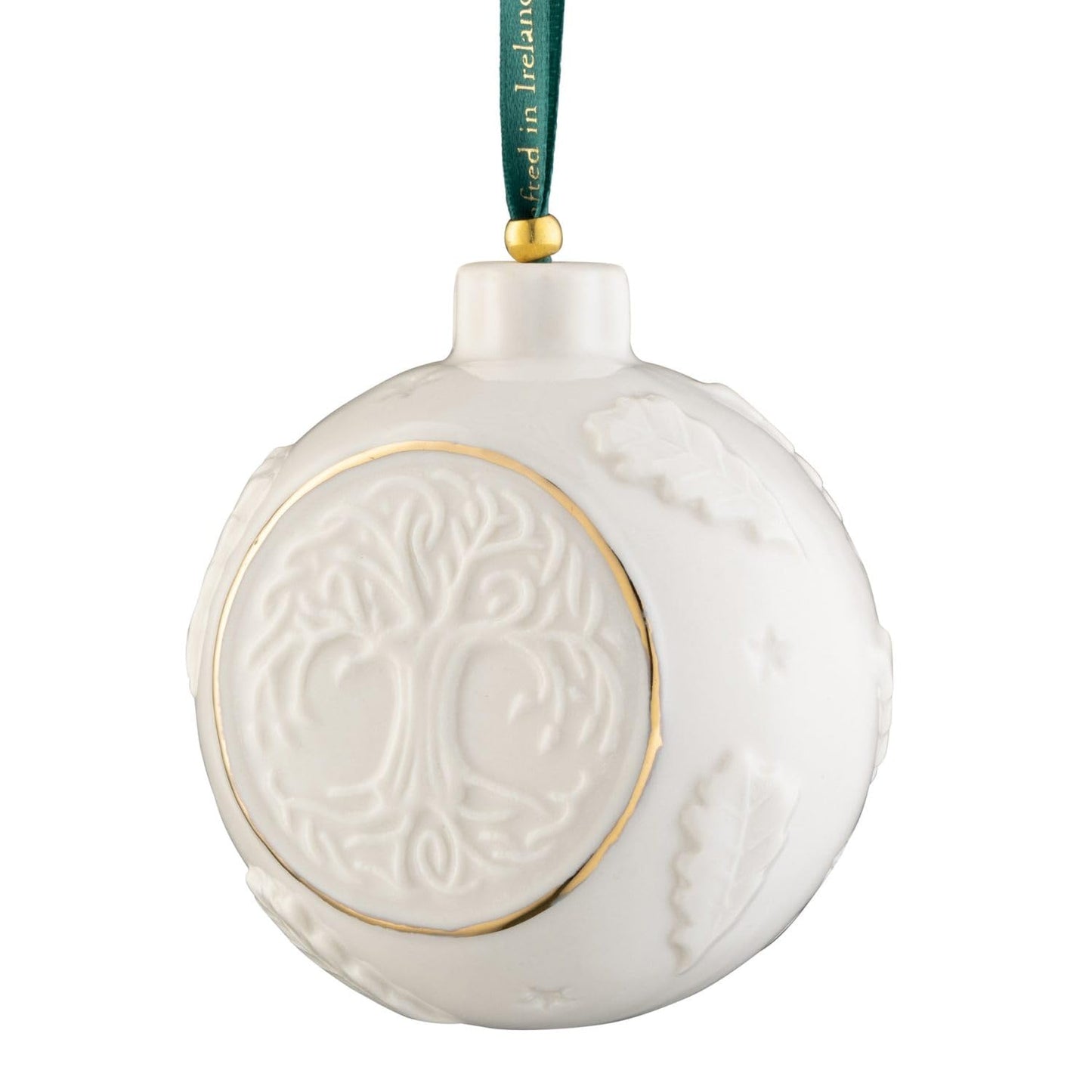 Belleek Classic Tree of Life Bauble Hanging Ornament, 3.1-Inch Handpainted Porcelain Celtic Irish Christmas Decoration