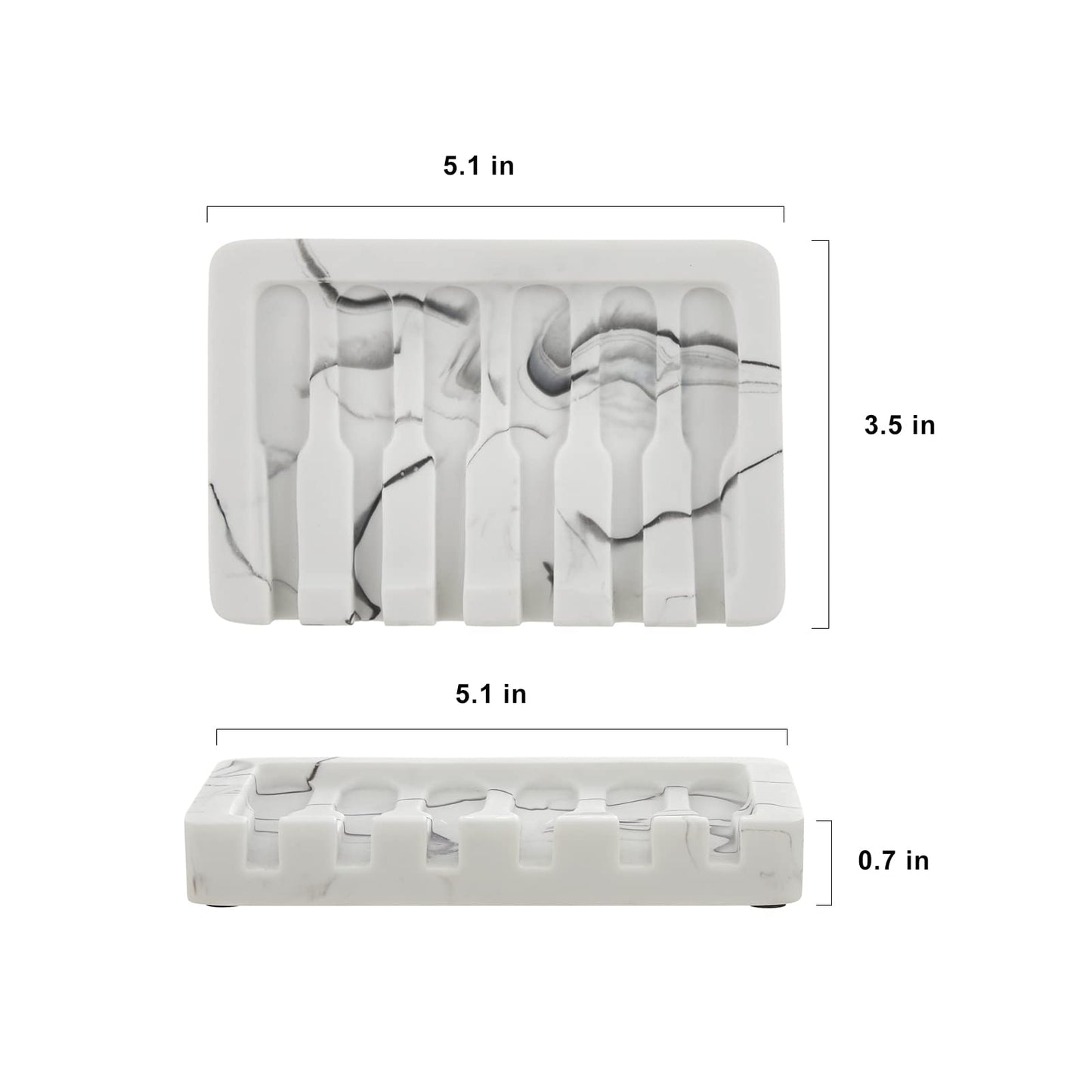 INIUNIK Self Draining Soap Dish - Marble Look Soap Holder Tray Savers Box Container Sponge Holder for Bathroom Shower Kitchen, White