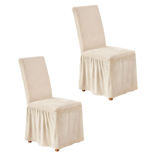 NICEEC Spandex Chair Covers for Dining Chairs Covers Set of 2 Removable Dining Room Chair Covers with Skirt Parson Chair Slipcovers Washable Chair Protector for Kitchen Wedding Party Banquet(Beige)