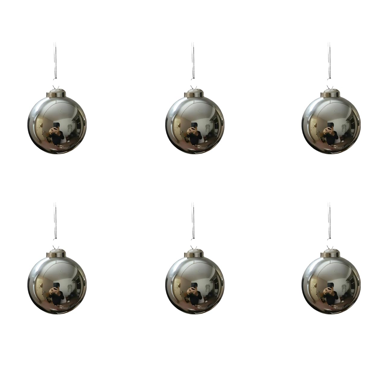 SUCREVING 6 Pack 2.4 Inch(6cm) 304 Stainless Steel Gazing Ball,Hanging Ornaments for Christmas, Wedding, Home & Holiday Decor(Silver)