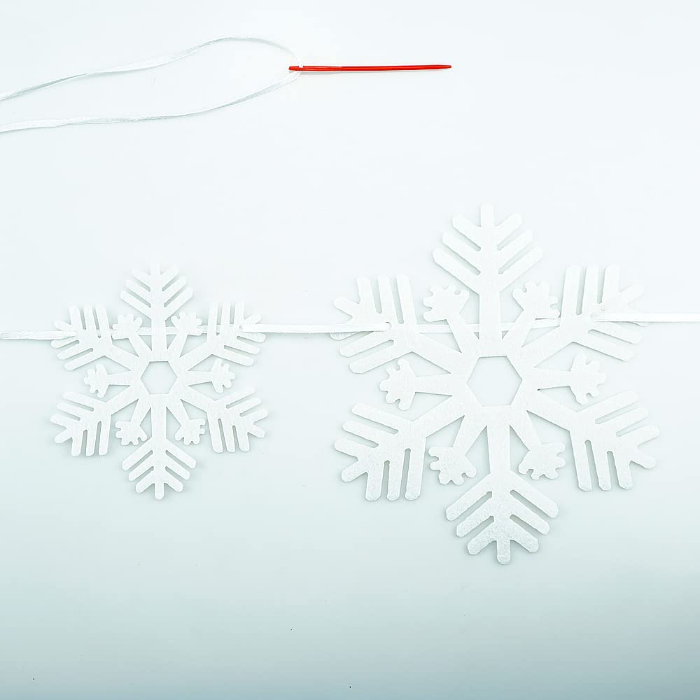 FAZHBARY 2 Pack White Felt Snowflake Garland Banner Winter Garland Snow Banner Christmas Winter Themed Party Decorations Supplies