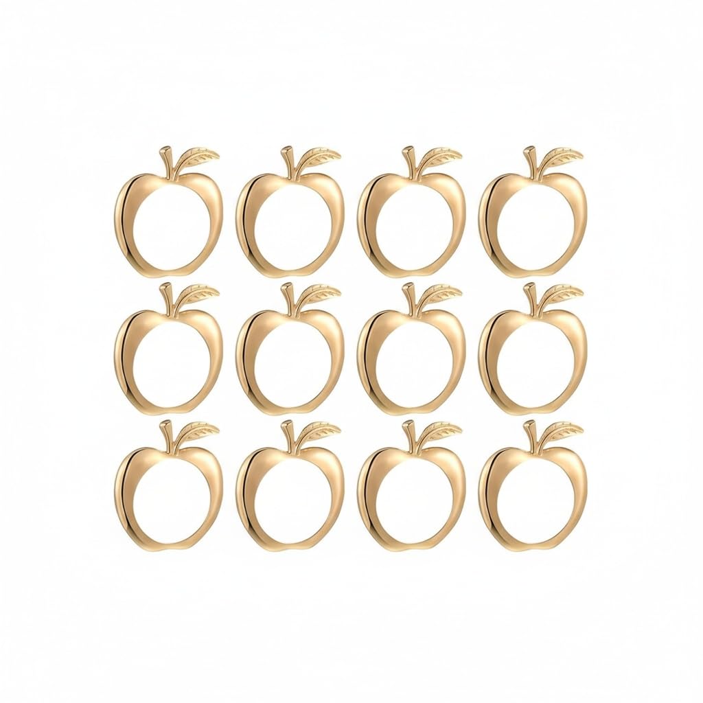 Exquisite Apple-Shaped Napkin Rings with Leaf and stem - Elegant rosh hashanah Table Decor for Formal Dinners and Holiday Celebrations - Set of Polished Metal Rings for Napkins (12, Gold Apple)