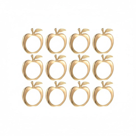 Exquisite Apple-Shaped Napkin Rings with Leaf and stem - Elegant rosh hashanah Table Decor for Formal Dinners and Holiday Celebrations - Set of Polished Metal Rings for Napkins (12, Gold Apple)