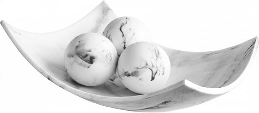 Creative Scents White Marble Look Decorative Bowl with matching Set of 3 Balls (2.75”) for Coffee Table Centerpiece, Dining Table, Living Room