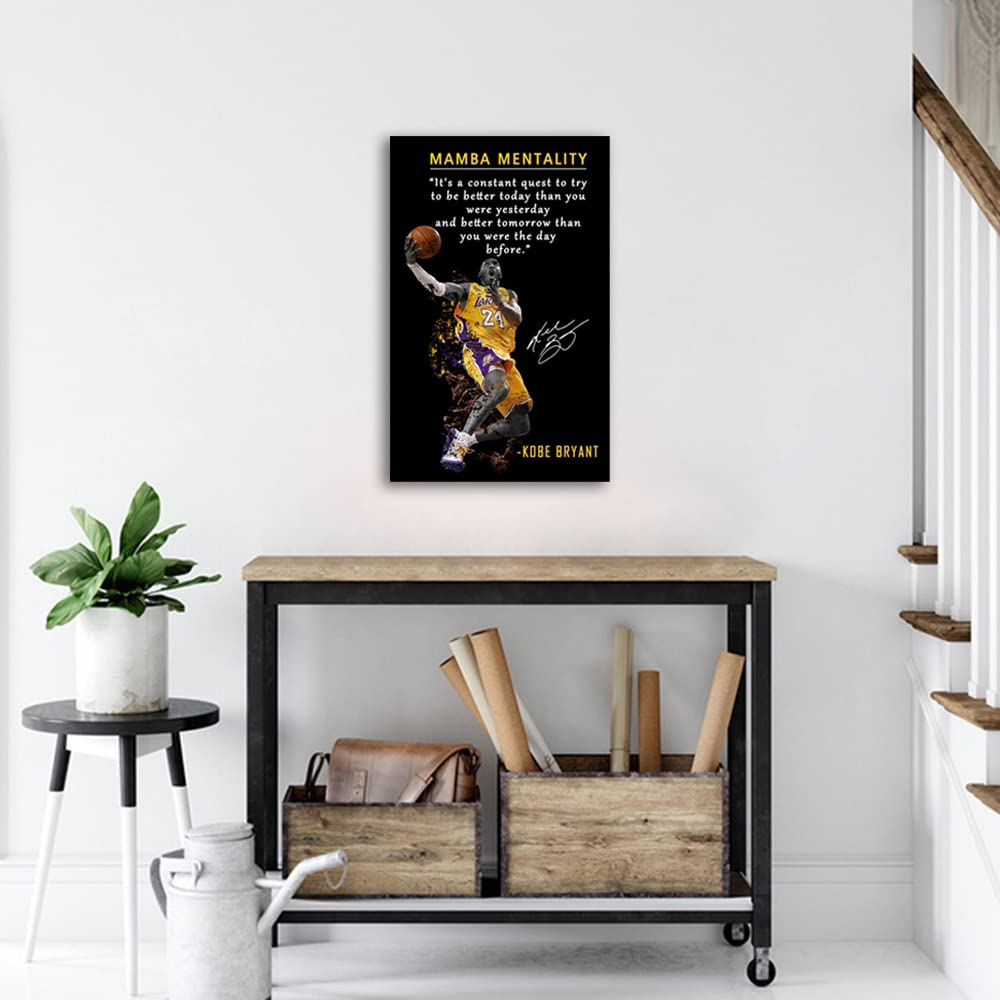 Kobe Bryant Inspirational Poster Canvas Wall Art • Mamba Mentality Quote Canvas Wall Art • Basketball Player Sports Home Decor • Motivational Artwork For Home,Office,Gym Wall Decor Framed Ready to