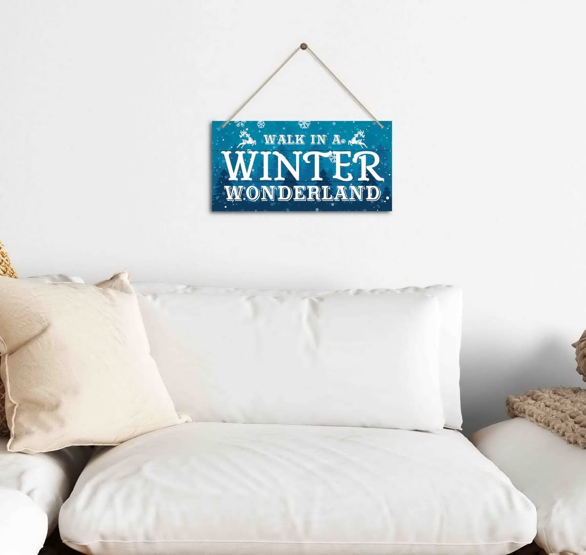 Christmas Door Sign Decor, Walk in a Winter Wonderland, Winter Seasonal Christmas Wall Art Hanging Wooden Sign Merry Xmas Holiday Decorations for Home Outside Indoor