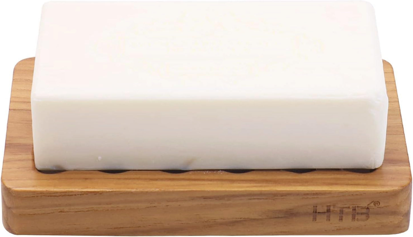 Slotted Bar Soap Holder Teak Wood by HTB, Kitchen Wooden Sponge Holder, Self Draining Soap Dish for Shower, Sink, Bathroom, Bathtub, RV