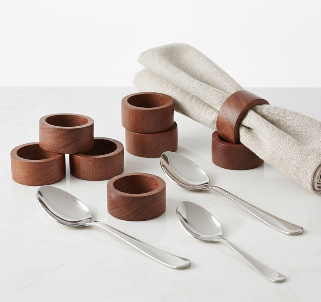 SHAFA IMPEX Wood Napkin Rings Set of 12 Napkin Holders Buckles for Dining, Anniversary, Birthday, Dinner, Christmas, Party of Table Setting