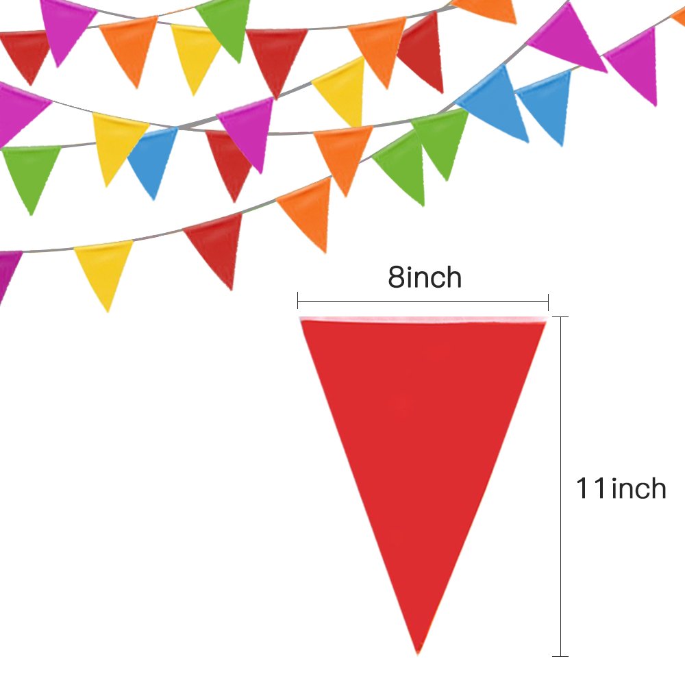 Novelty Place 100 Feet Pennant Banner - 75 Multicolor Bunting Flags (7x11 Inches) - Birthday Party Grand Opening Christmas Decorations
