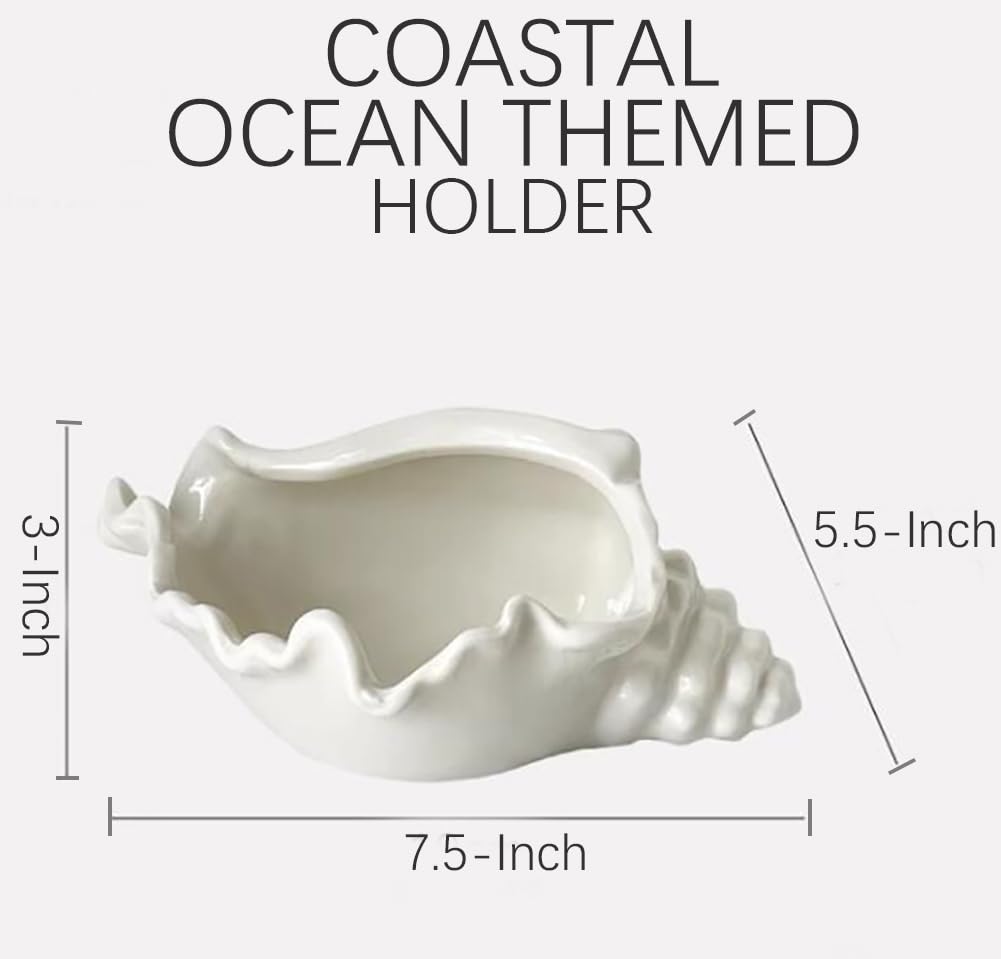 QIAOIDEA Conch Shell Tea Light Candle Holder, Shell Jewelry Dish, Ocean Coastal Beach Themed Ceramic White Sea Shell Jewelry Tray Dish Candy Dish Key Holder for Table Home Party Décor