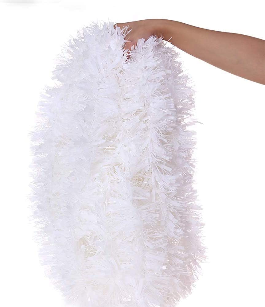 CCINEE 33FT Christmas Tinsel Garland,White Metallic Garland for Christmas Tree Party Indoor Outdoor Decoration