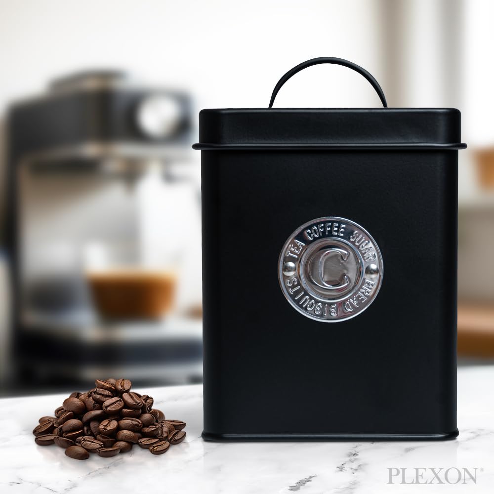 Plexon Canisters Sets for the Kitchen, Kitchen Canisters for Countertop Set of 3, Canister Sets with Lids and Copper Labels, Black