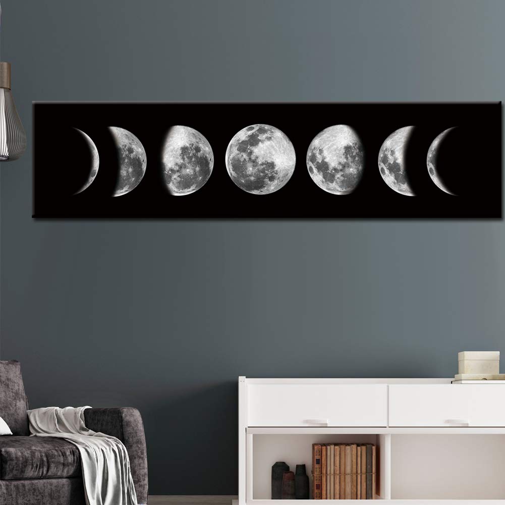 Ohhvvow Moon Phase Wall Art Painting, 47L x 11.8W Black and White Modern Abstract Canvas Wall Art Painting for Living Room Bedroom Decor, Contemporary Artwork for Home Office, Unframed