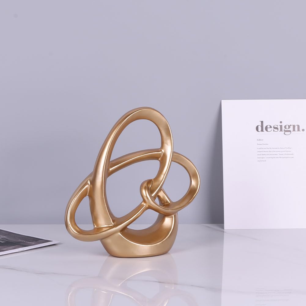 QIANLING Gold Knot Statue Decor - Modern Sculptures Home Decor, Resin Abstract Decor Art Accent,Blue Centerpieces for Living Room, Bedroom, Bathroom, Office, Shelf, Mantel - Wedding, Coffee Table