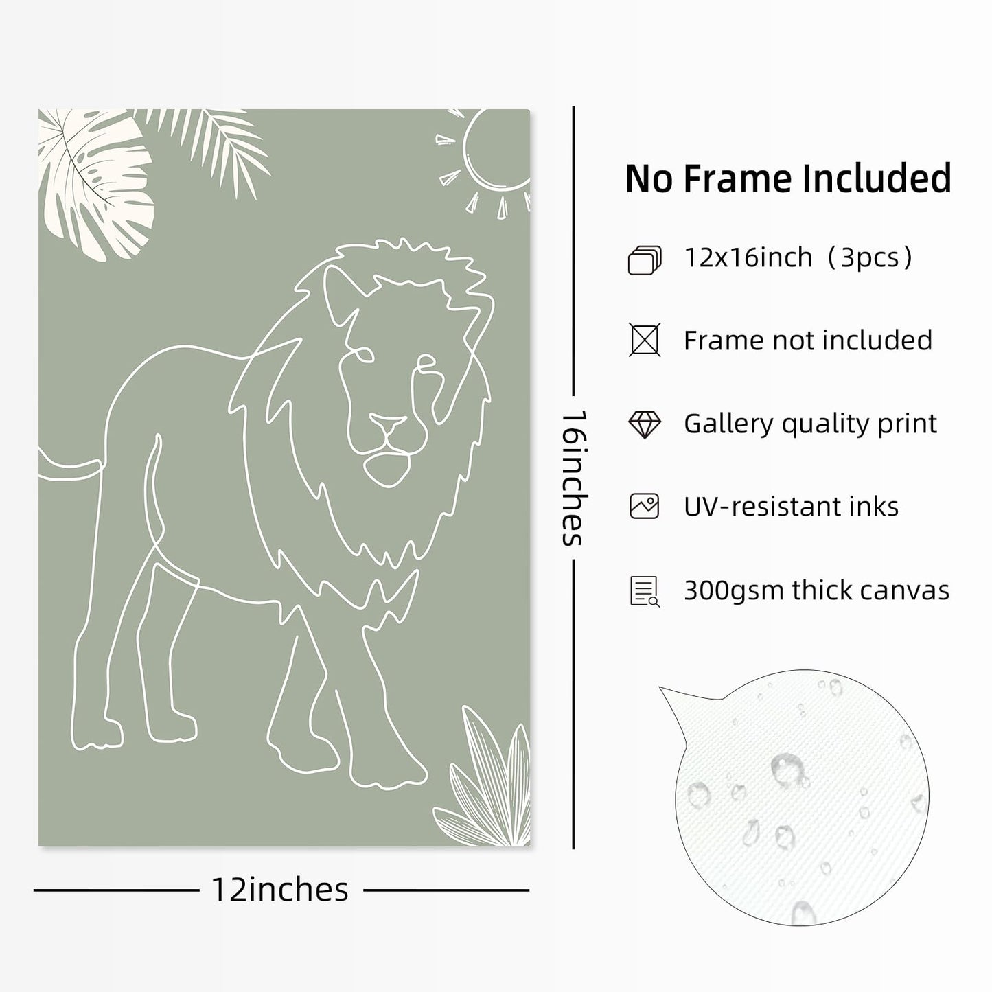 Safari Nursery Wall Art Pictures Baby Animal Canvas Wall Decor Boho Jungle Wall Art Kids Minimalist Poster Elephant Giraffe Lion Prints Nursery Safari Artwork for Bedroom 12x16 Inch Unframed Set of 3