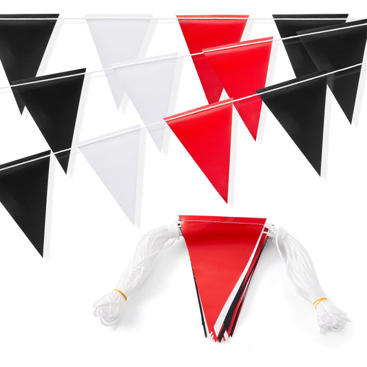 Caution Safety Pennant Flags – Multipurpose 105FT OSHA Colored Triangle Warning Banner for Party, Construction, Traffic, and Event Precautions(RED+WHITE+BLACK,45pcs,105FT)