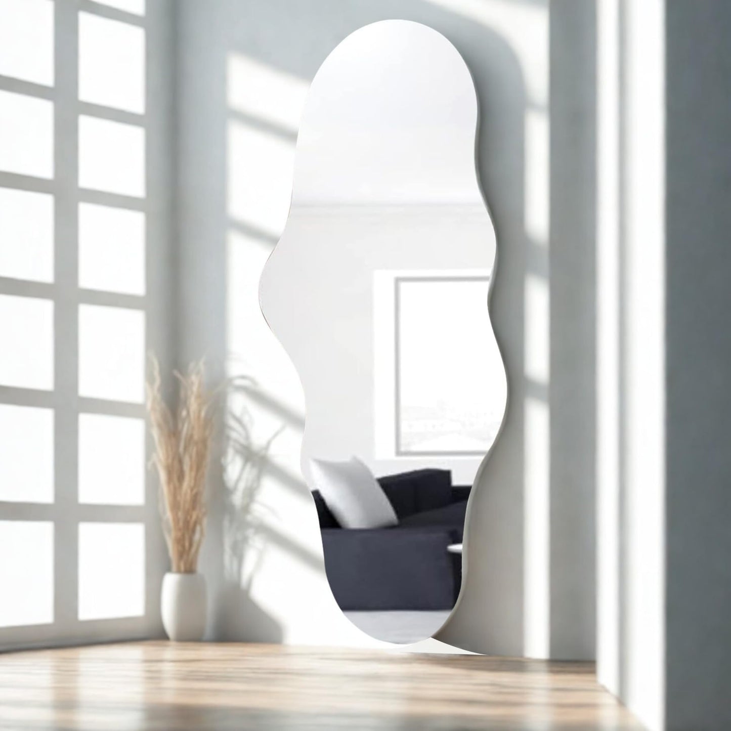 BST FURNH Unique Full Length Wall Mounted Mirror Tall Mirror Full Body Floor Length Mirror Dressing Body Frameless Mirror for Bedroom Bathroom Living Room,Irregular Shape Mirror,White Cloud 47x23''