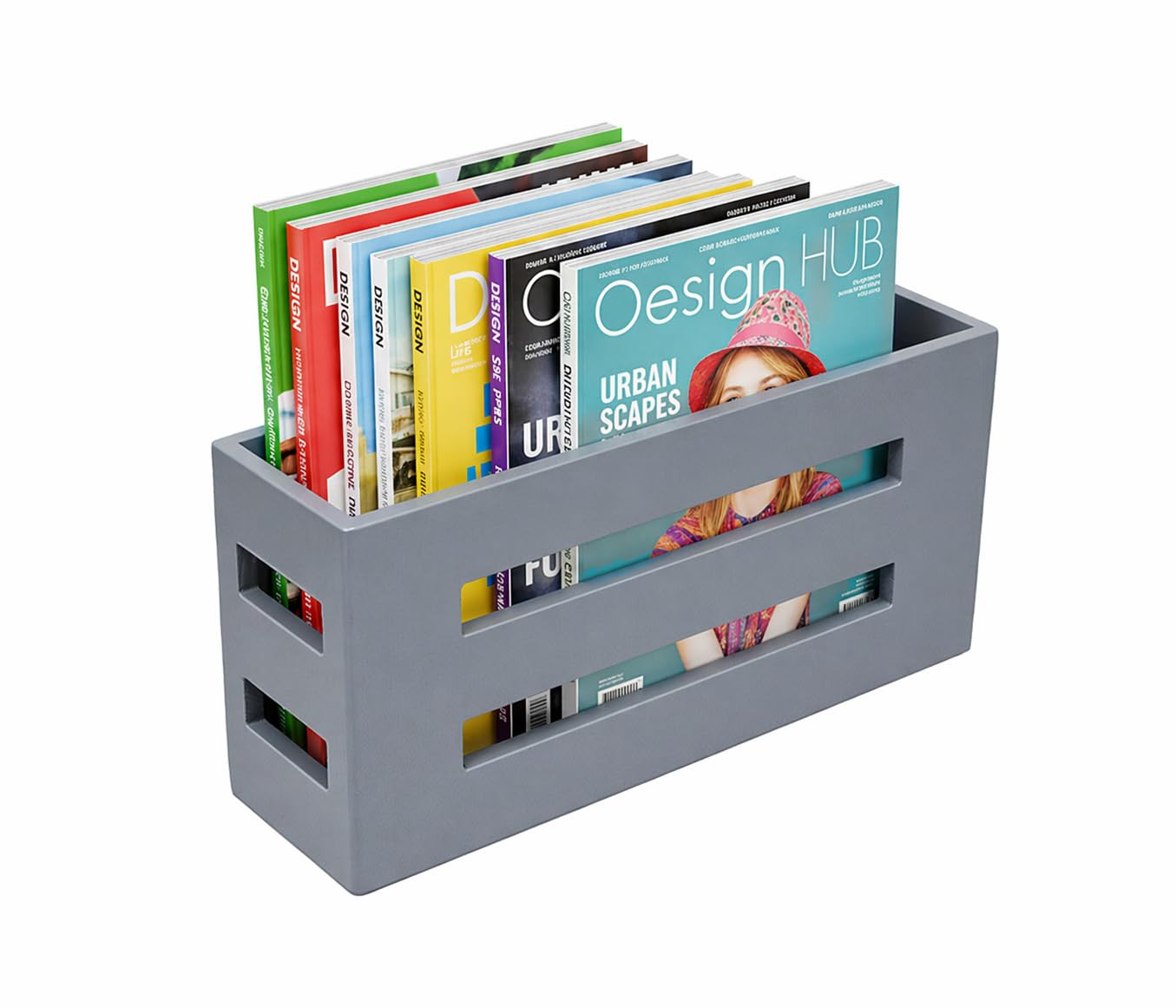 Qinpufu Magazine File Holder, Standing Wooden Magazine Rack, Desk Folder Organizer for Office & Bathroom-Gray