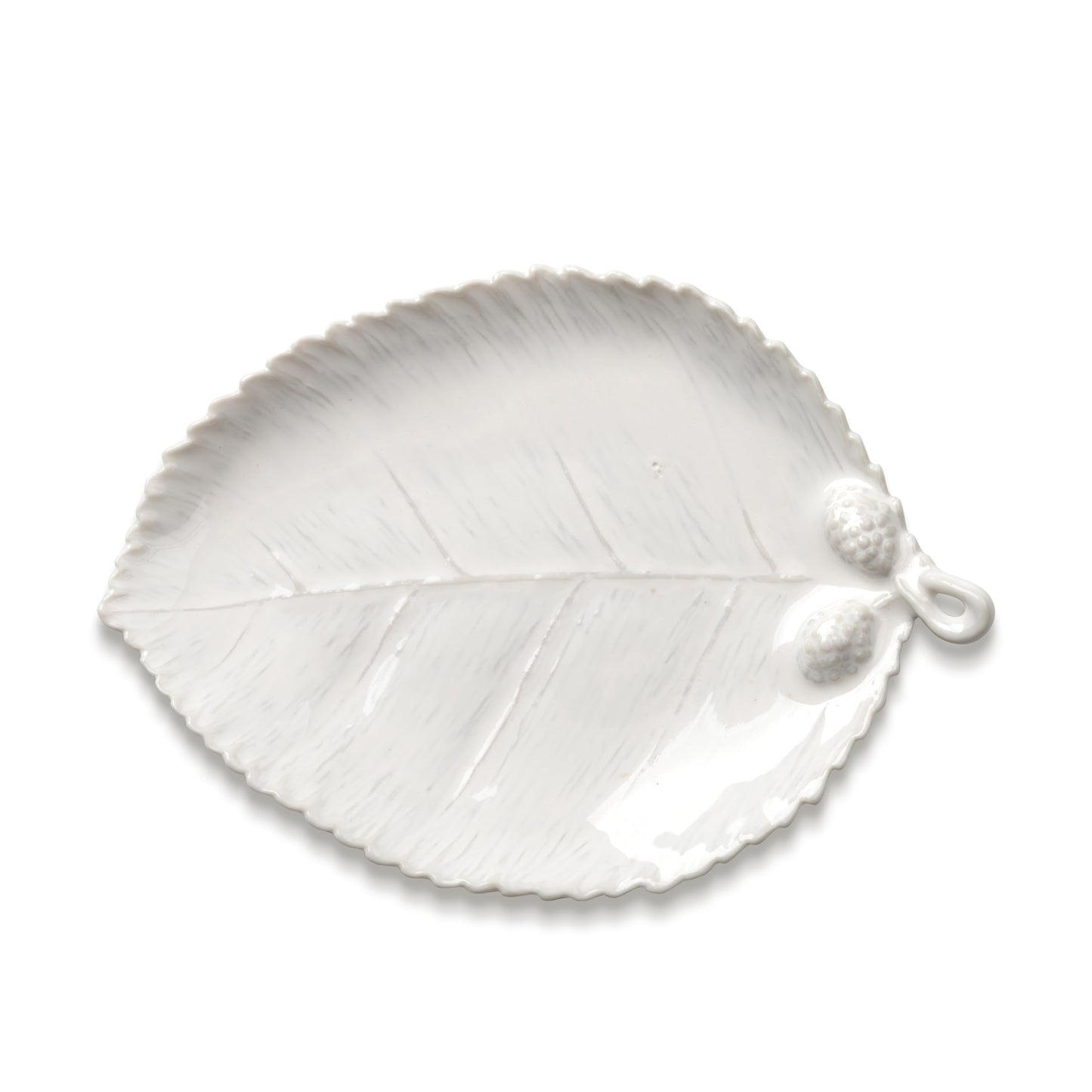 Ceramic Jewelry Dish, Decorative Tray for Rings Earrings Necklaces Bracelet Watch Keys, 4.50" Trinket Tray as Gifts for Women (White Leaf)