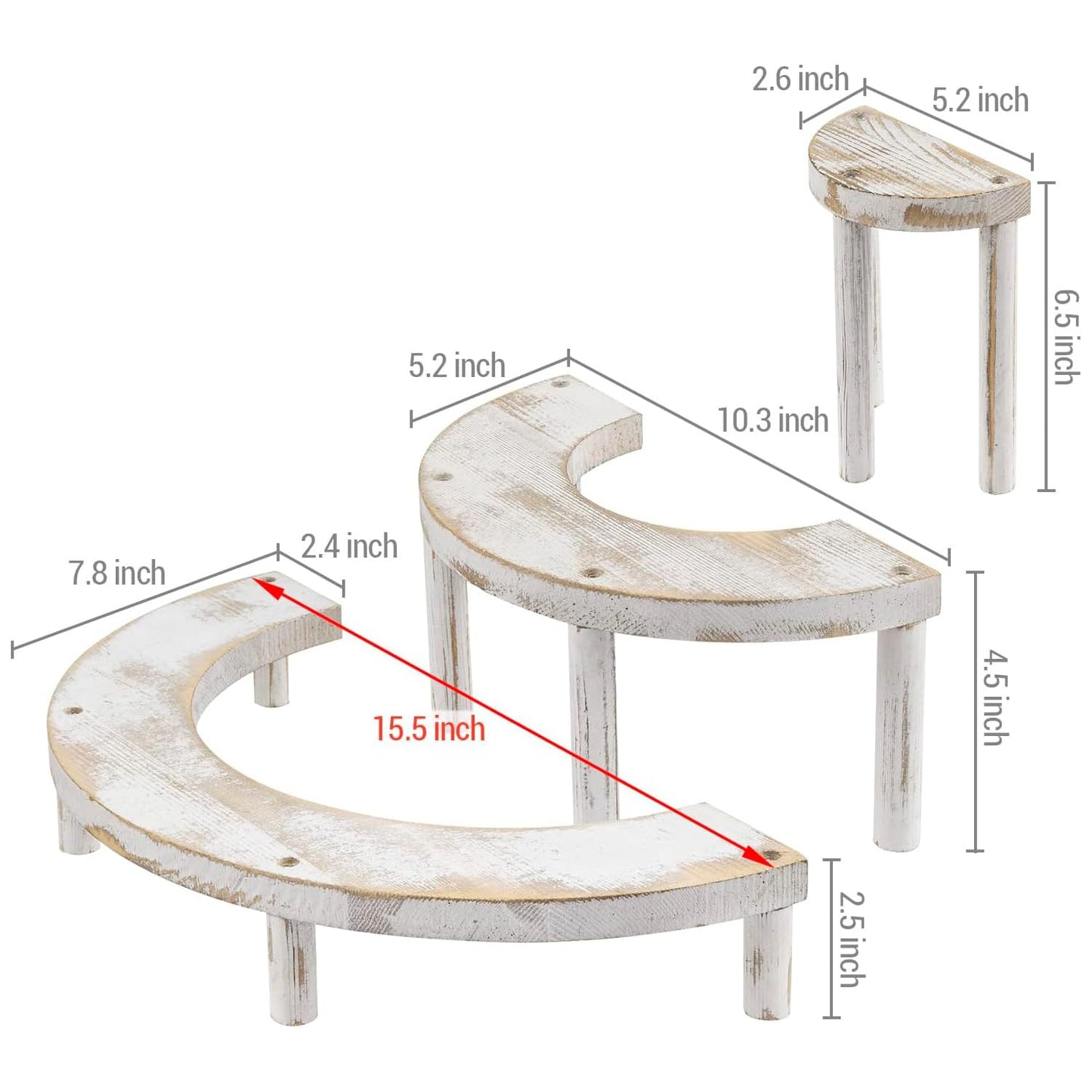 MyGift 3 Tier Wooden Display Riser Stand, Cupcake Stand & Perfume Organizer, Rustic Whitewashed Tiered Display Shelf for Desserts, Nail Polish, Makeup, Plants & Collectibles