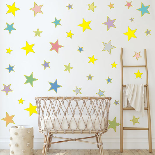 Colorful Star Wall Stickers 53 PCS Removable Peel and Stick PVC Colorful Stars Decals for Living Room Bedroom Wedding Baby Shower Birthday Christmas Decorations