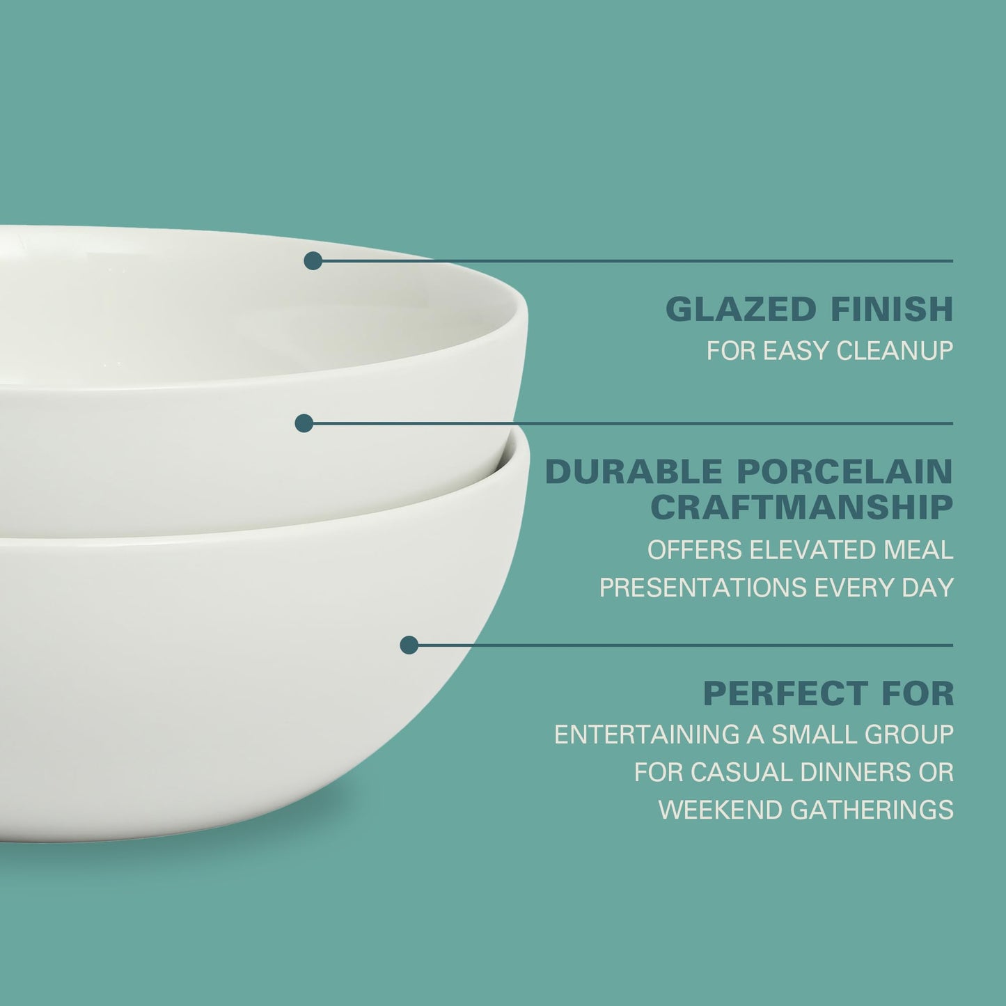Gibson Home Extra Large Serving Bowls Set of 2-100 oz 10-Inch White Porcelain Salad Bowl Set, Stackable Ceramic Kitchen Bowls, Dishwasher & Microwave Safe