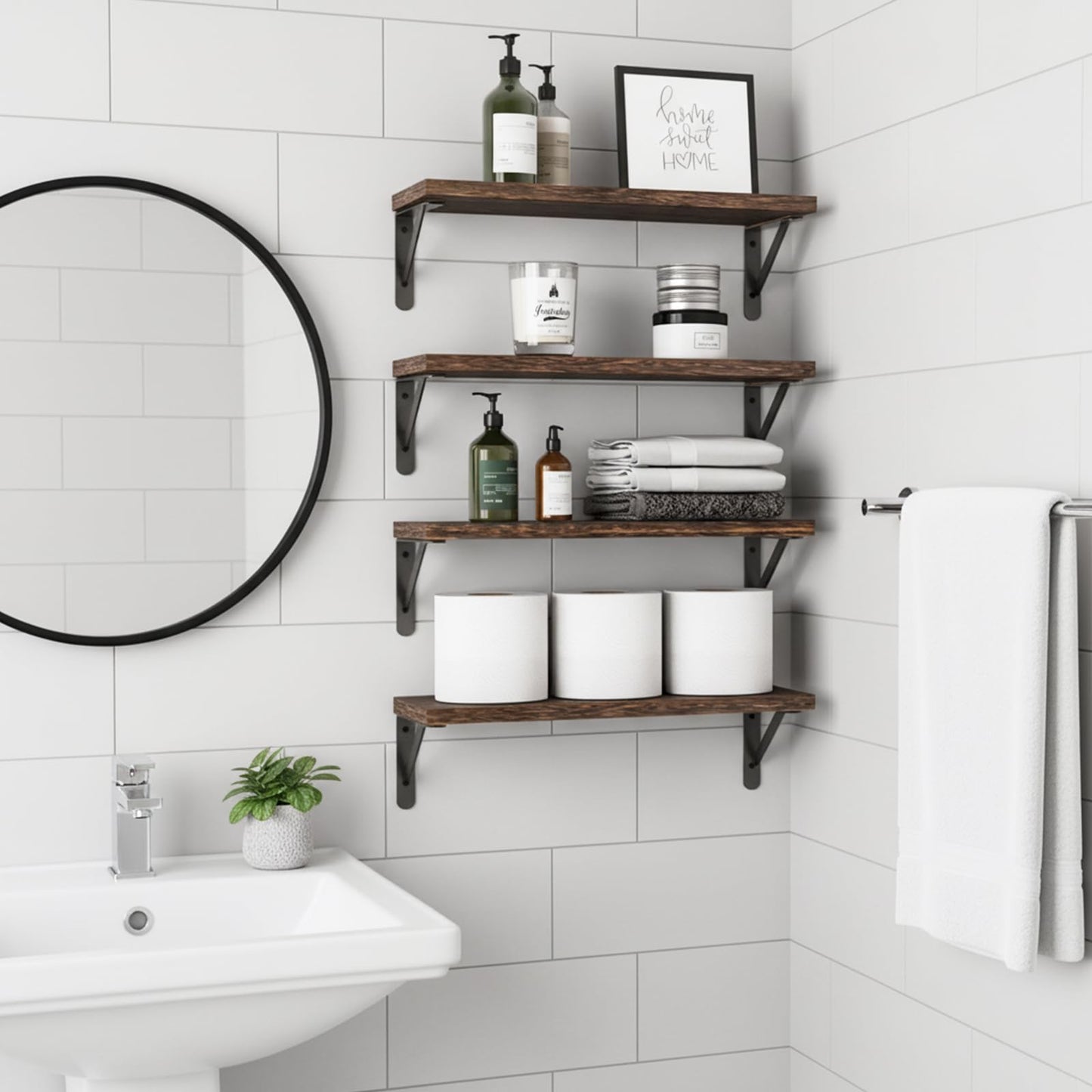 Fixwal Floating Shelves for Wall, Wood Wall Mounted Shelves for Bedroom, Bathroom, Living Room, Kitchen Storage and Decor(Brown, Set of 4, 16.5 Inch)