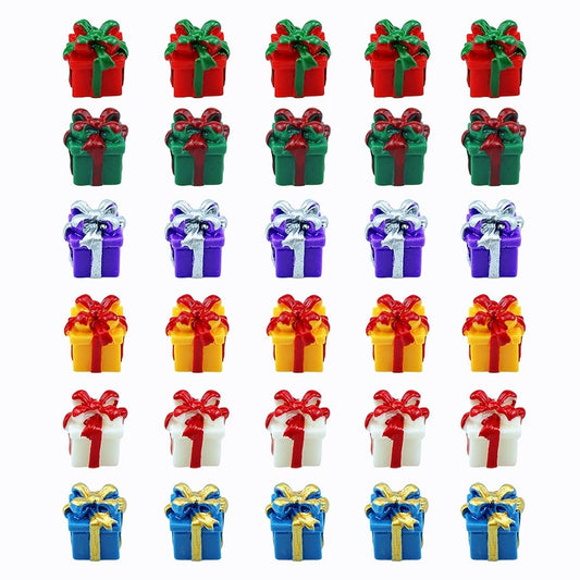 SaktopDeco 30 PCS Miniature Resin Gift Boxes Colorful Micro Holiday Presents Ornaments for DIY Crafts Festival Tabletop Decors