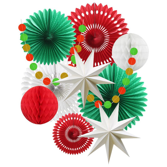 Christmas Party Decoration Set of Hanging Tissue Paper Fans Circle Garland Paper Lanterns for Italian Party Graduation Wedding Birthday Backdrop