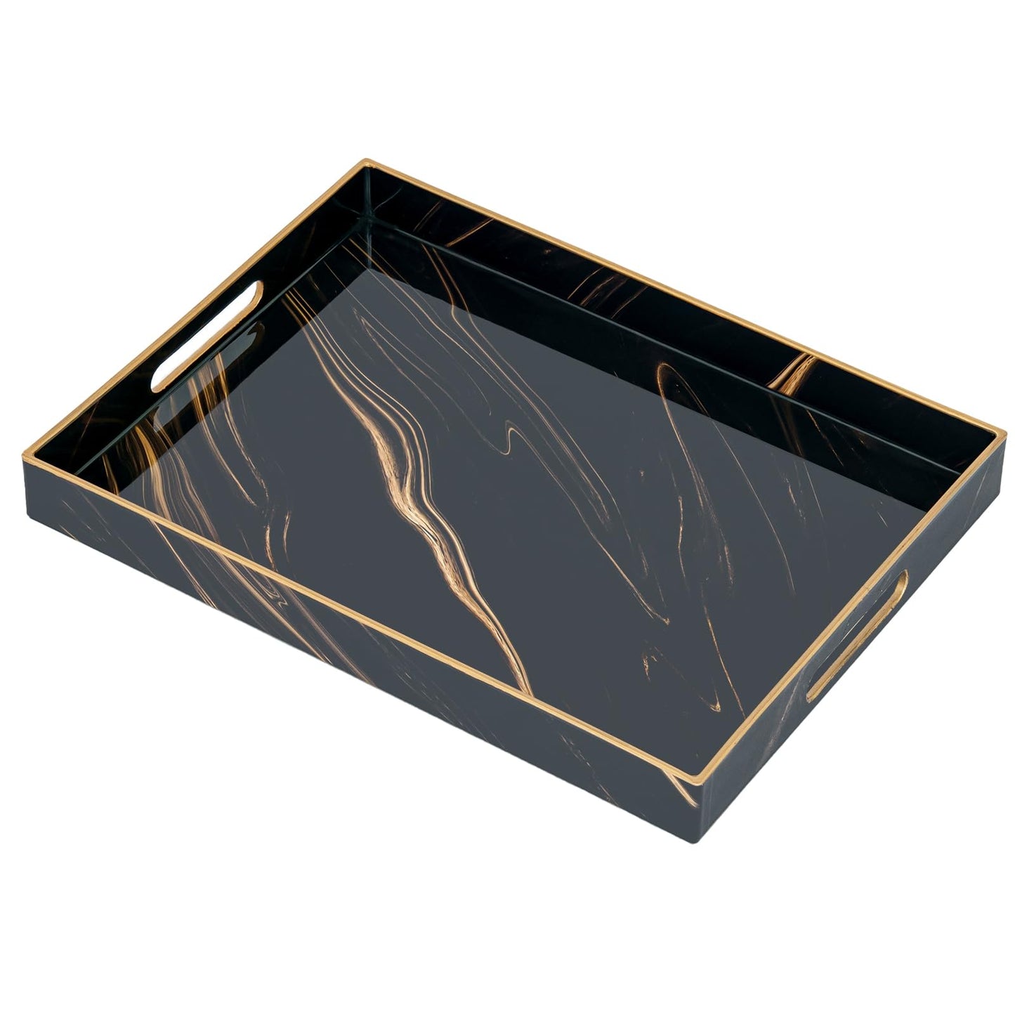 Serving Tray, Modern Plastic Food Trays for Eating on Lap Decor Coffee Tray with Handles Rectangular Non-Slip Candle Plate, 15.7"x11.8"x1.6" Large Drinks Platter for Kitchen/Living Room/Bedroom