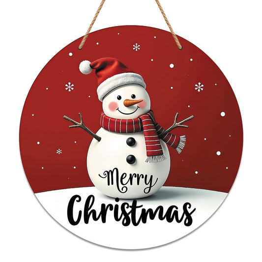 Tuquland Snowman Christmas Decorations for Home 11.8in Wooden Christmas Wreath Sign for Front Door Welcome Winter Door Sign Wall Decor Winter Hanger for Home Porch Room Indoor Outdoor Decor