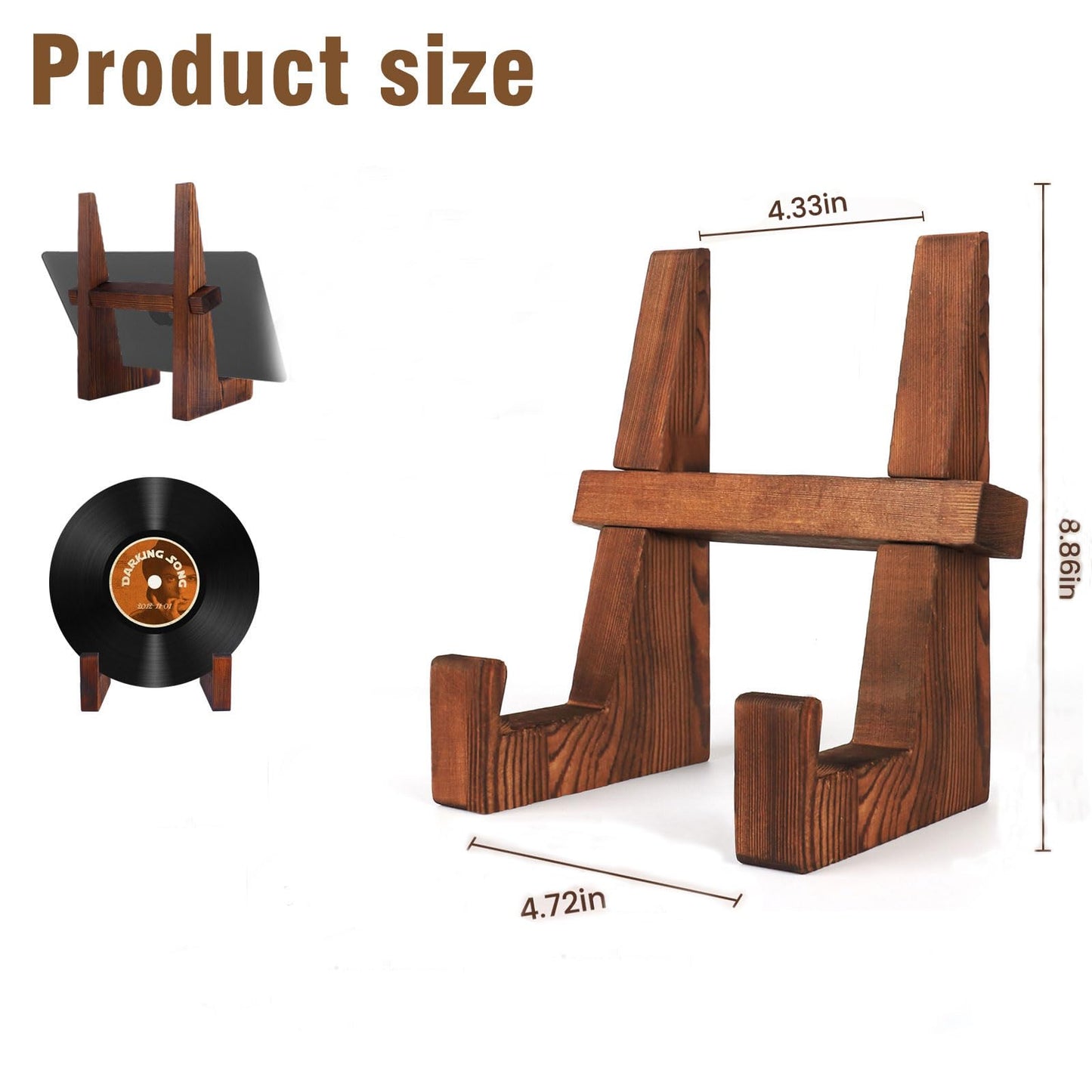 DEBETOOL Cookbook Stand for Kitchen - 8.8 inch Wooden Cookbook Holder for Kitchen Counter Decor, Multifunctional Recipe Book Stand, Rustic Brown Recipe Book Holder Stand