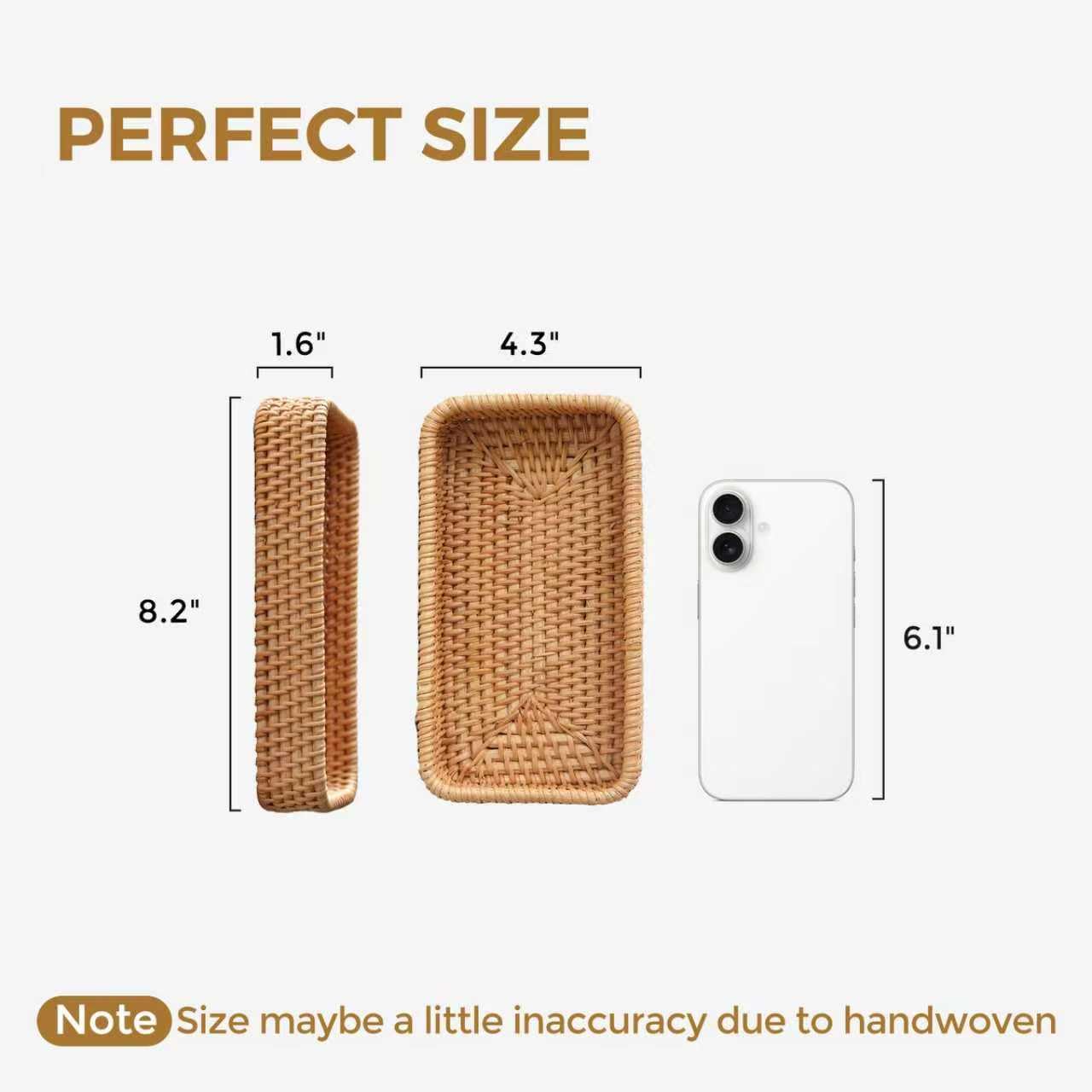 Small Rattan Serving Tray, Woven Rectangle Traykey Bowl for entryway, Natural Wicker Trays Key Bowl Decorative Baskets for Coffee Table, Kitchen, Bathroom