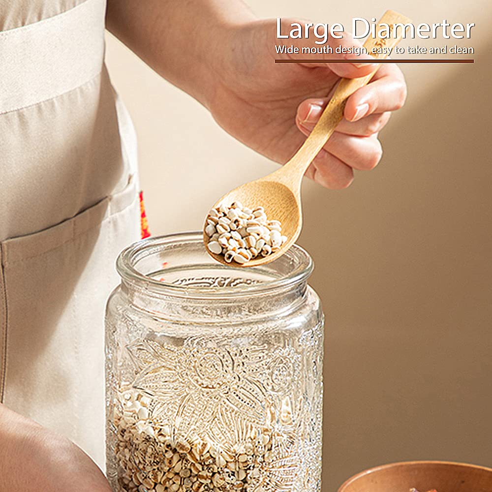 LODIKE 35oz/1000ml Glass Storage Jars with Nature Wood Lids, Airtight Food Storage Containers for Kitchen Organization, Large Capacity for Cookie, Pasta, Sugar, Flour, Cereal - Set of 2 （sunflower）
