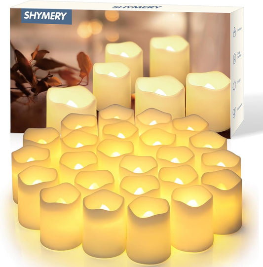 SHYMERY Flameless Votive Candles,Flameless Flickering Electric Fake Candle,24 Pack 200+Hour Battery Operated LED Tea Lights in Warm White for Wedding, Table, Halloween,Christmas Decorations 1.5"X1.7"