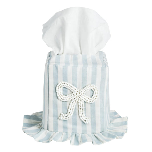 Mud Pie Fabric Stripe Bow Tissue Box