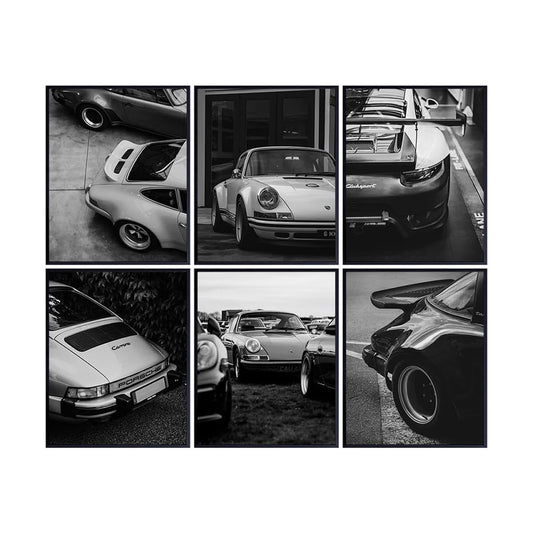 Porsche 911 Wall Decor for Men - Race Car Garage Decor - Sports car Retro Vintage Wall Art - Car Wall Decor - Man Cave Vintage car Masculine Decor - Classic Car Poster Set 8x10 - Teen Boys Room Decor