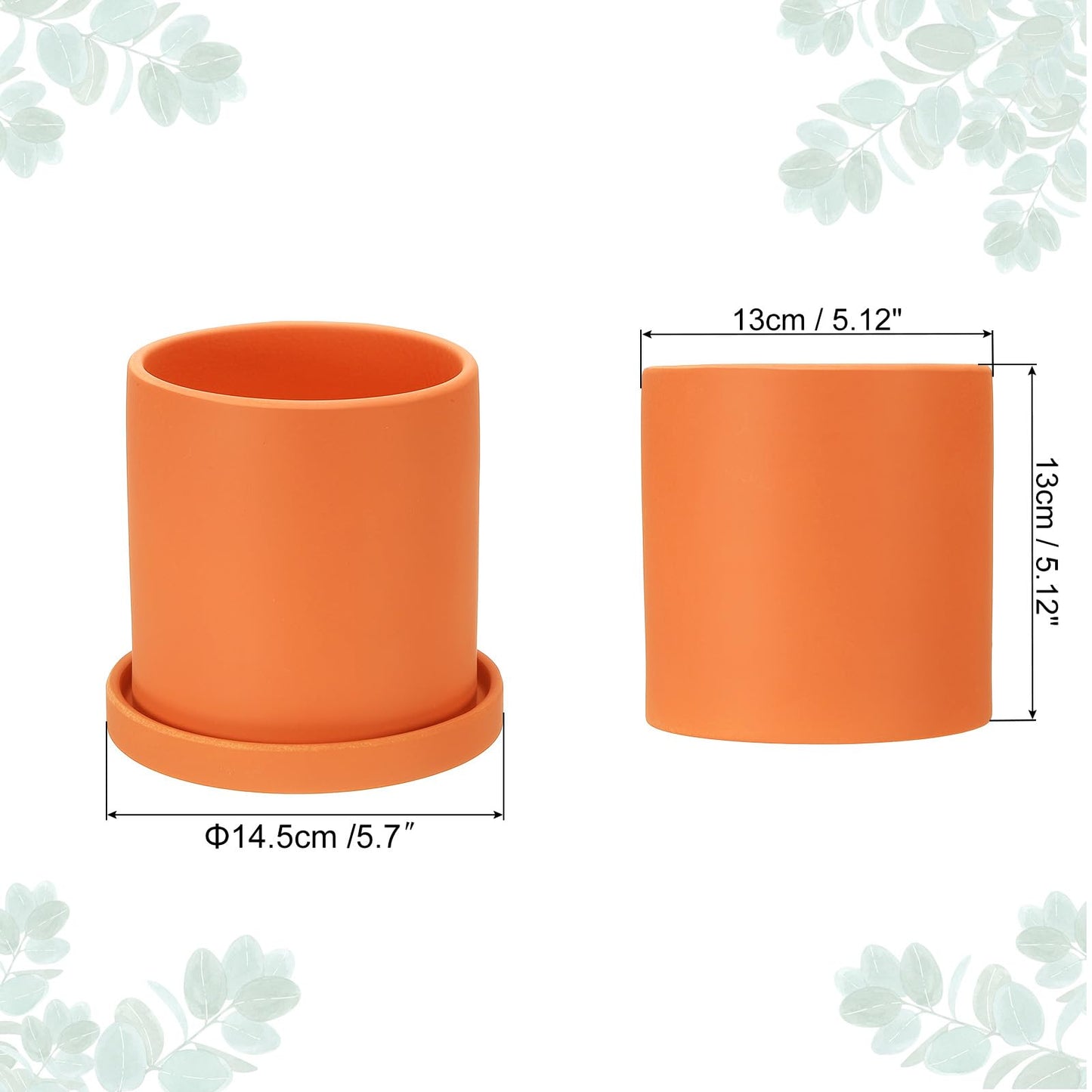 PATIKIL 5 Inch Ceramic Plant Pots, Modern Flower Planters with Drainage Holes and Tray for Decorate Home Indoor Plants Succulent Herb, Orange