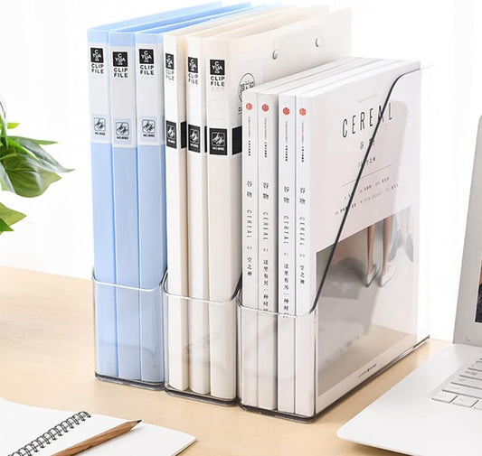 ICCGBHGO Magazine Holder, Clear Plastic Vertical File Magazine Organizer, Desktop File Magazine Book Storage Shelf for Office Desk (2PCS), 10.6x9.8x3.1 Inch