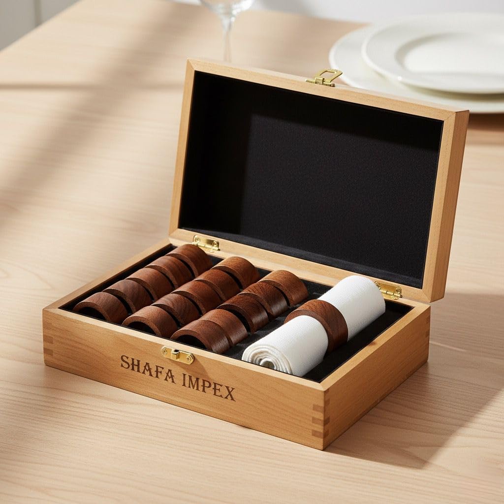 SHAFA IMPEX Wood Napkin Rings Set of 12 Napkin Holders Buckles for Dining, Anniversary, Birthday, Dinner, Christmas, Party of Table Setting