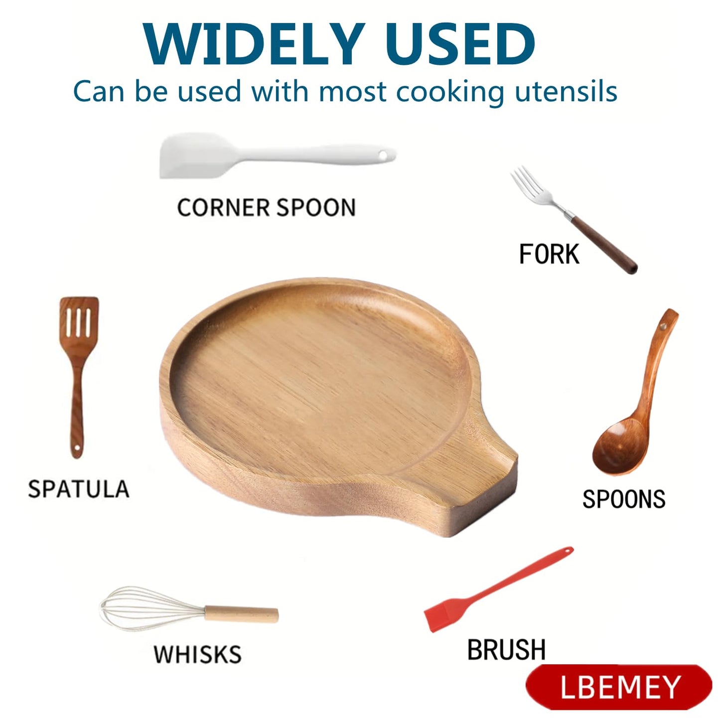 LBEMEY Acacia Wood Spoon Rest For Stove Top- Smooth Round Wooden Spoon Holder For Kitchen Counter with Non Slip Silicone Feet, Perfect Holder For Spoons,Spatulas and Tongs (Brown)