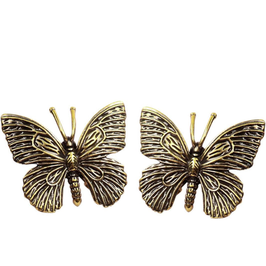 MHYGKTXRA 2pcs Retro Brass Butterfly Statue, Vintage Brass Figurine for Indoor Decor, Antique Butterfly Sculpture Ornament Miniature Animal for Home and Office Elegant Craft Decor
