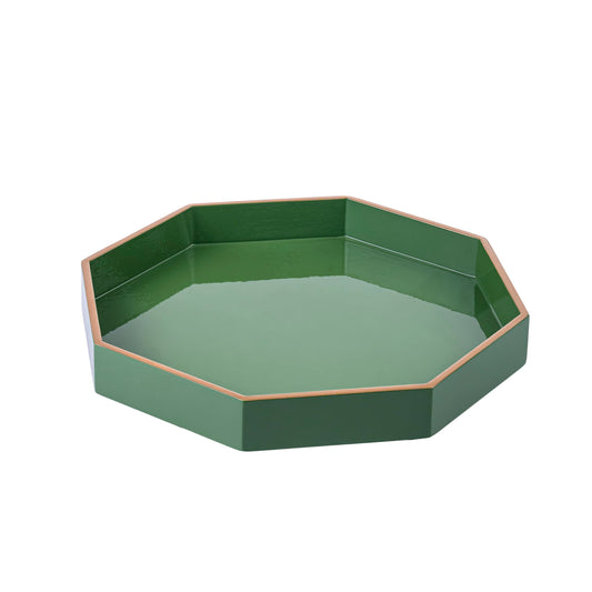 PEMAR 12.2" Octagonal Lacquer Serving Tray Decorative Basket Tray for Breakfast, Dinner, Coffee Table Decor (Green)