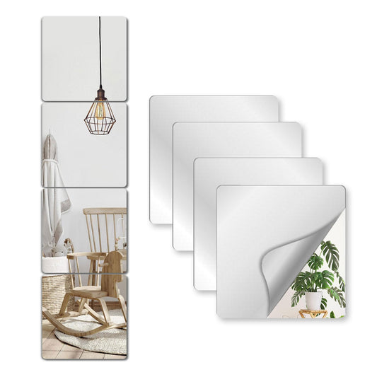 NKJVE Unbreakable Mirror Tiles Self Adhesive,4PCS 8”x8” Toddler Mirror for Classroom Decor, Peel and Stick On Small Mirrors for Wall Decor, Shatterproof Plastic Mirrors Stickers for Kids Decorative