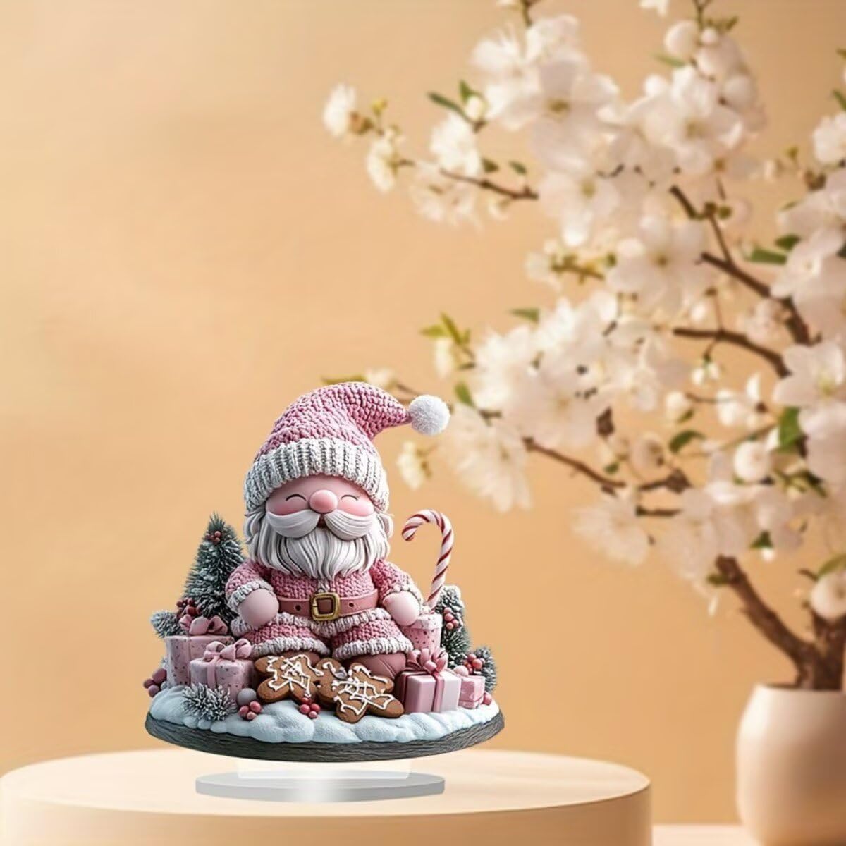 Pink Santa Claus Acrylic Desktop Decoration, Suitable for Home Décor in Living Room or Office. Idea Gift Choice: Halloween, Christmas, Birthday, Anniversary, Valentine's Day, Celebrations