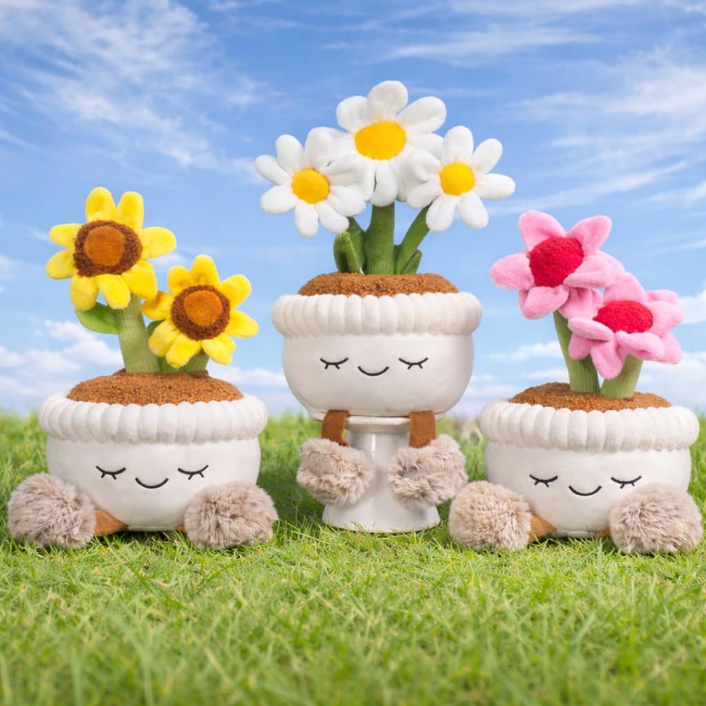 Large Plush Plants in Pots – Flower, Cactus & Succulent Plush Stuffed Plants, Flower Pot Plush Bouquet Decor, Cute Desk & Nursery Room Decor Gift (Pink Echinacea)