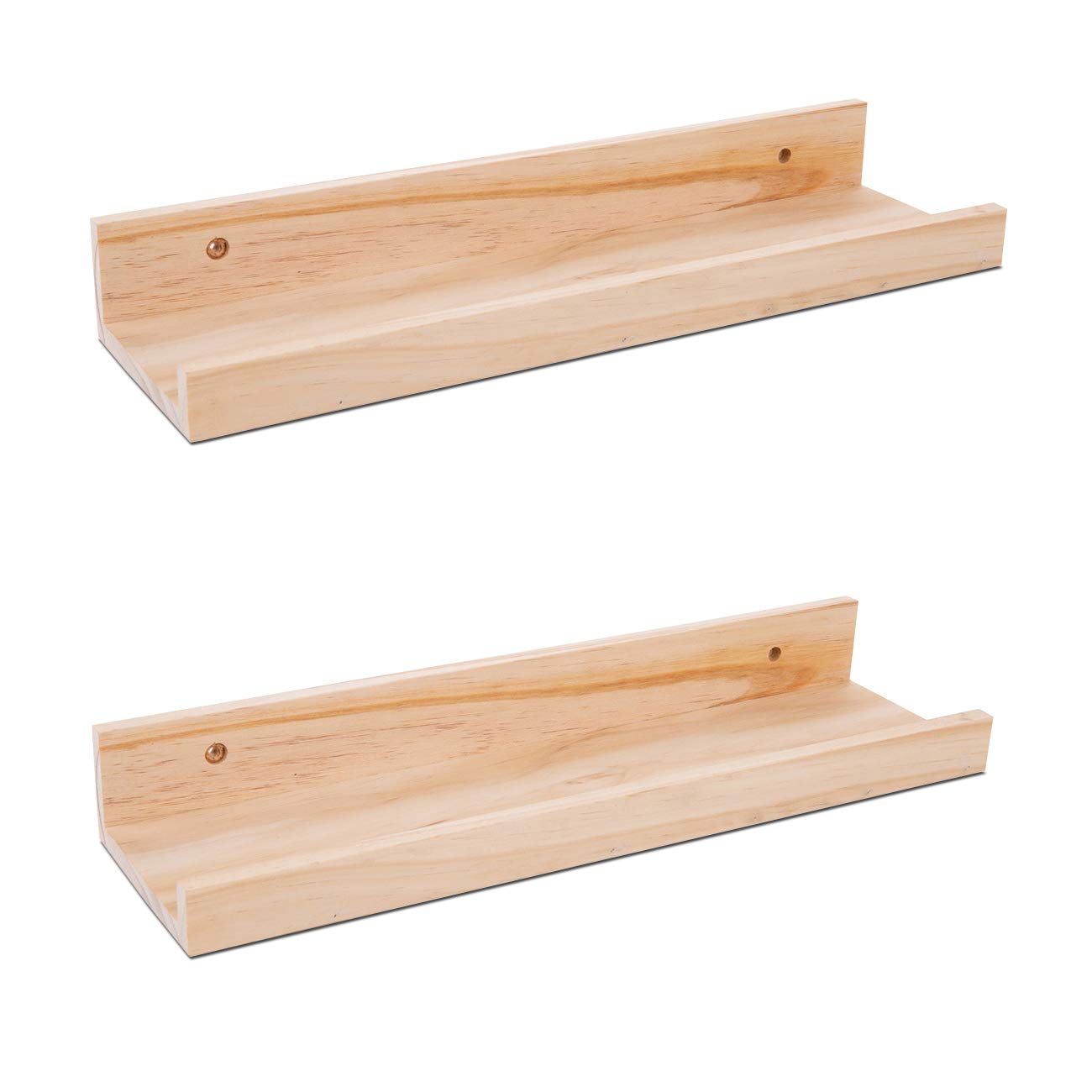 AZSKY Picture Ledge Shelf, Small Floating Shelves Set of 2, 16 Inches Nursery Book Shelves for Storage, Bookshelf Wall Mounted for Living Room Bedroom Decor Books Photo Frames,Natural