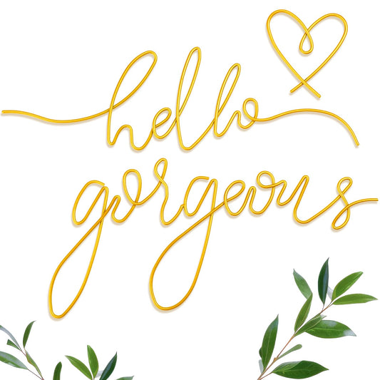 Hicarer Hello Gorgeous Metal Wall Art Decor Minimalist Decoration Metal Hello Gorgeous Decorative Sign for Living Room Office Bedroom Hotel Home Wall Decoration(Gold,Classic Style)